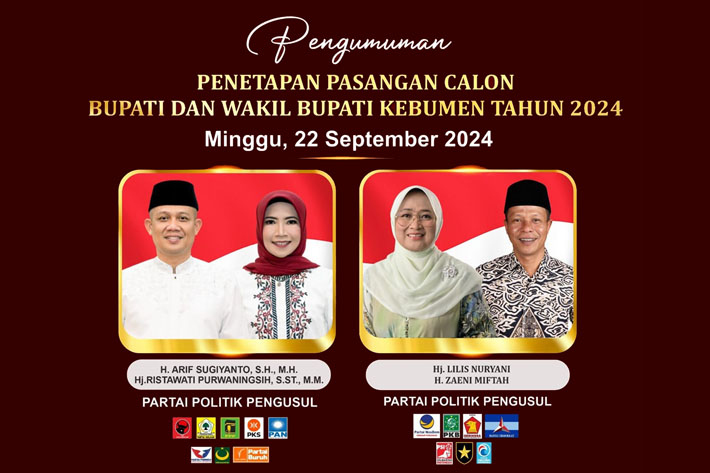Arif-Rista dan Lilis-Zaeni Resmi Peserta Pilbup Kebumen 2024, Hari Ini Pengundian Nomor&nbsp;Urut